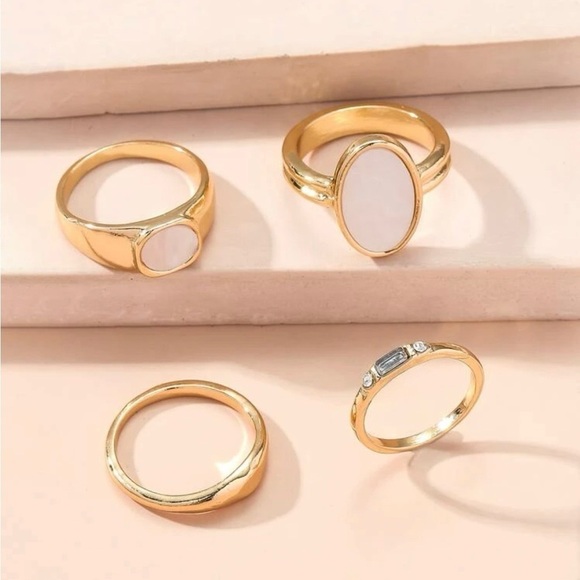 Pearl Stone Geometric Ring Set - Picture 3 of 12